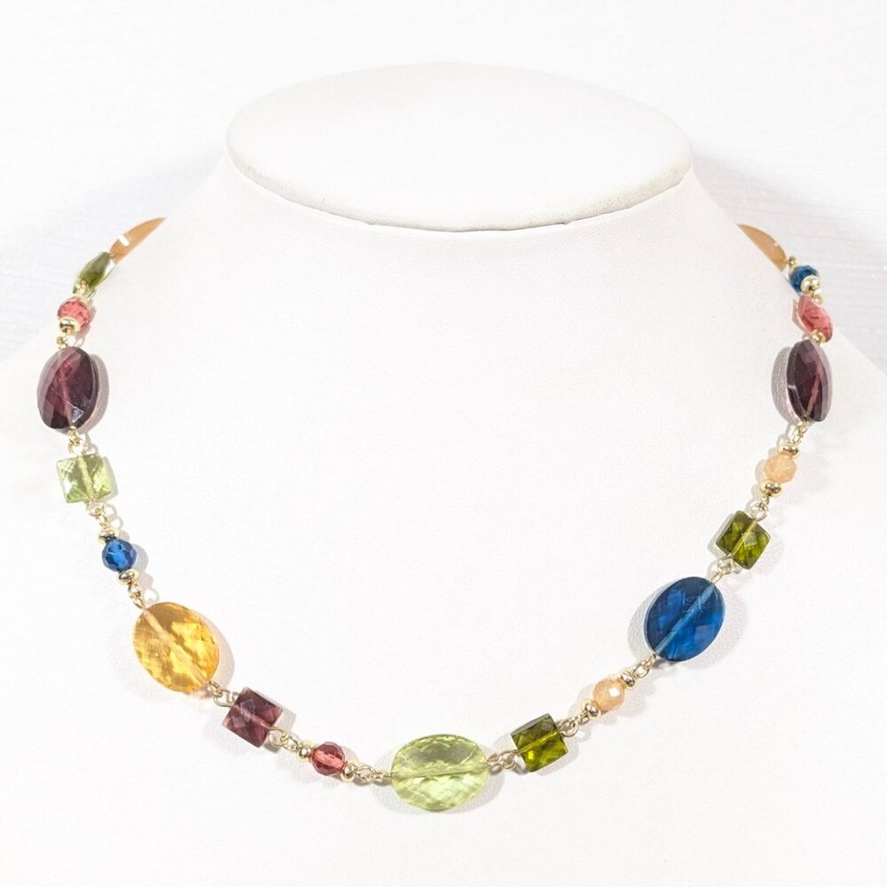 CHAPS Multi‎ Color Jewel Tone Faceted Oval Bead Necklace 16"